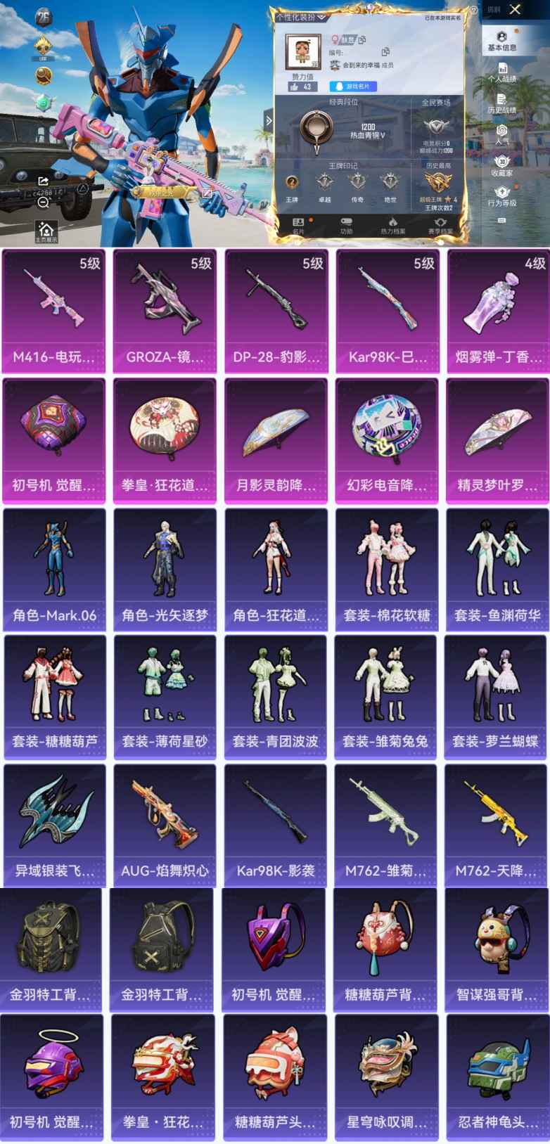 和平精英账号安卓QQ0载具-45套装-71枪皮-YY1169安卓Q区-5特效枪-19396热力值-2王牌印记-45套装-