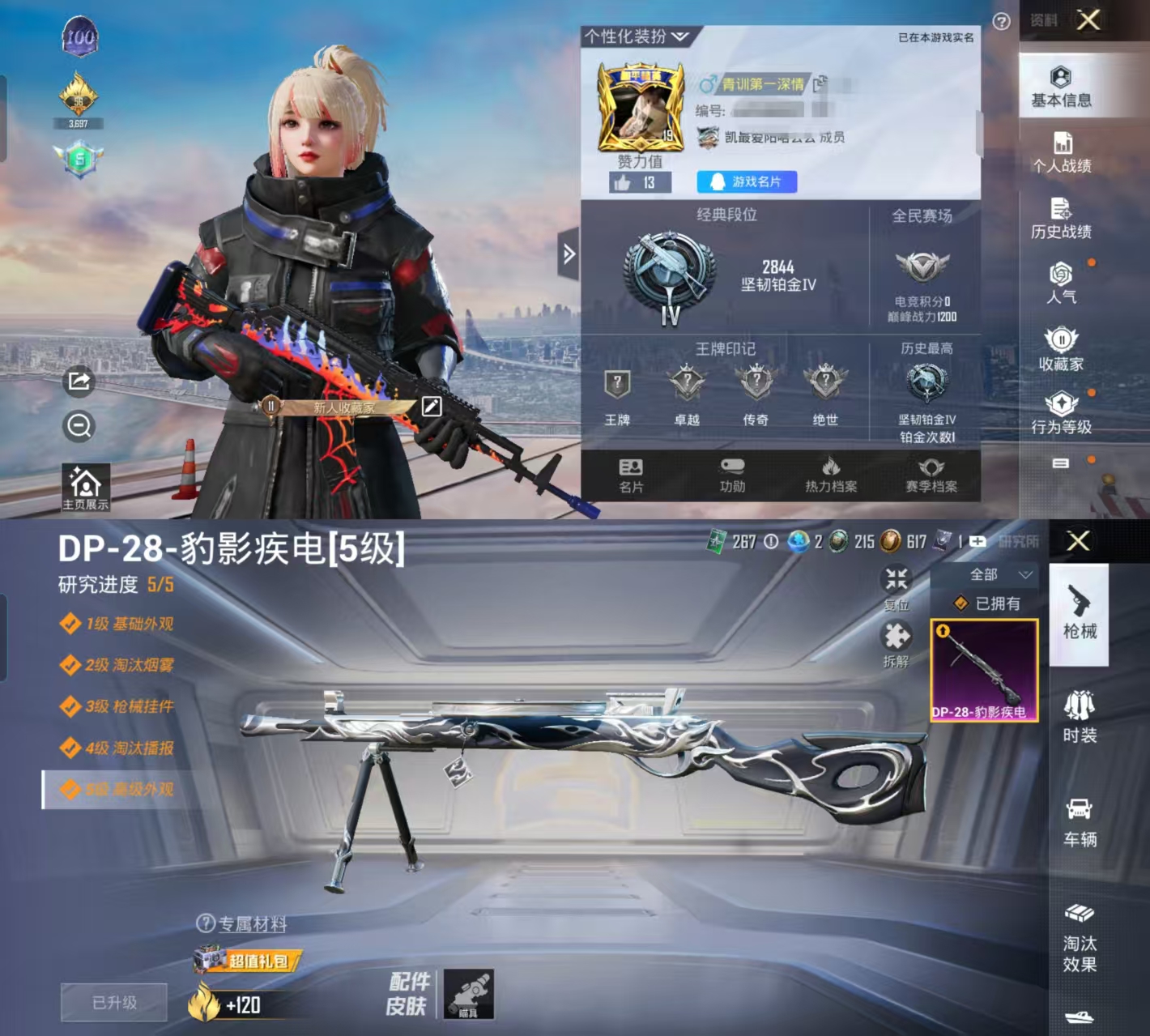 和平精英账号安卓QQ0载具-7套装-19枪皮-HX7411【奇异狩猎者-5级特效枪-M762-奇异狩猎者-身法素材号】（