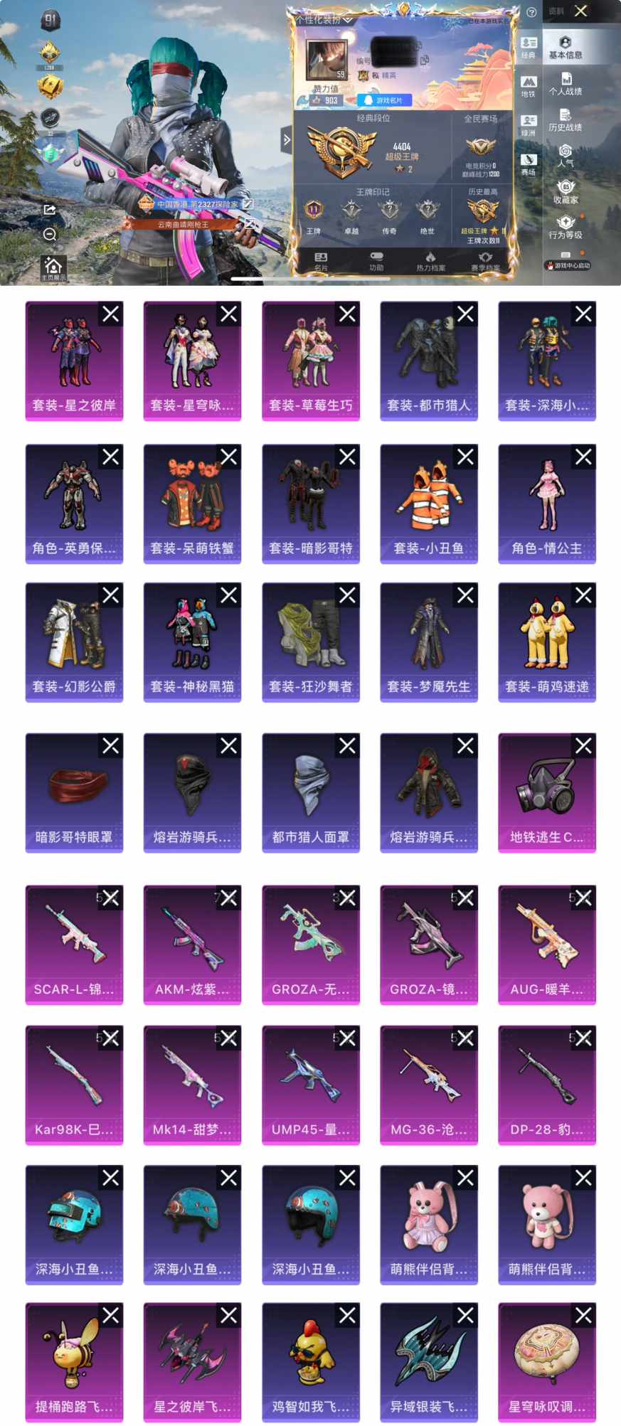 和平精英账号苹果QQ0载具-136套装-212枪皮-HM5984苹果Q区 素材身法号- 助理巡查员 2粉装-10特效枪4