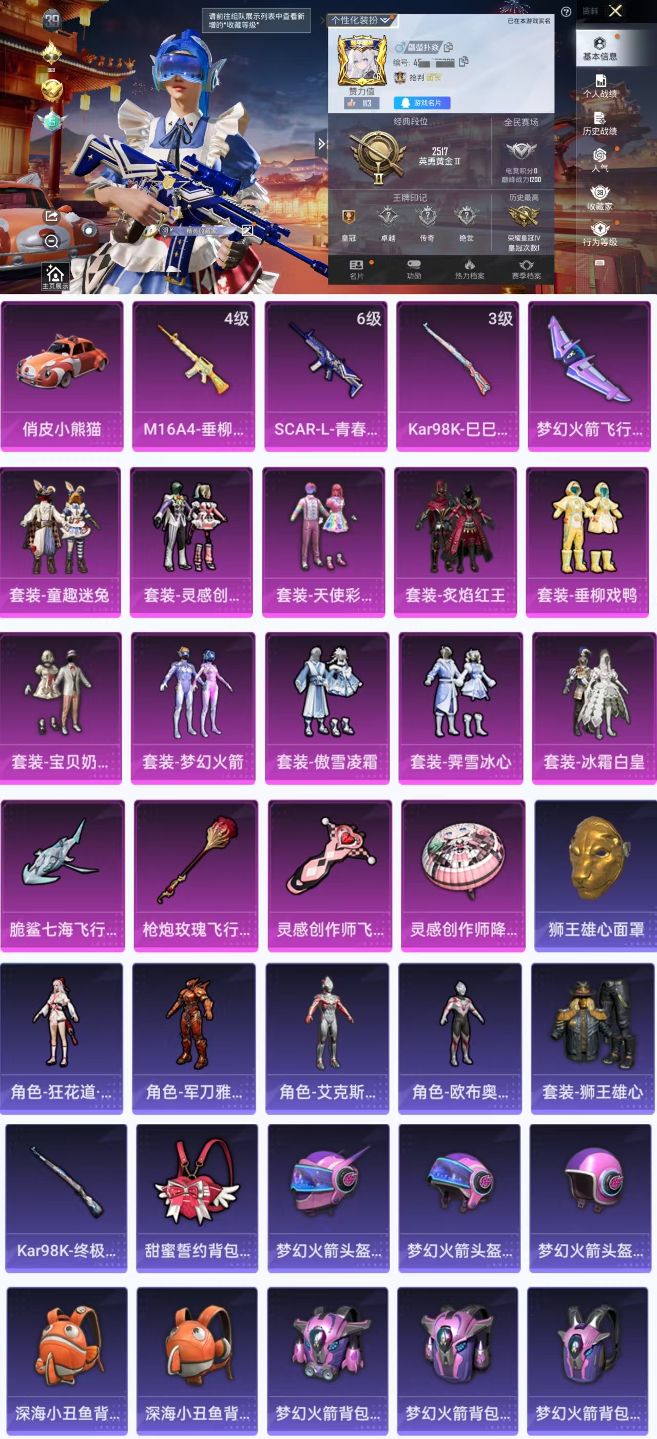 和平精英账号安卓QQ1载具-58套装-84枪皮-HX5848【女号10粉装1载具4飞行器-梦幻火箭101-巧克力2姐妹-