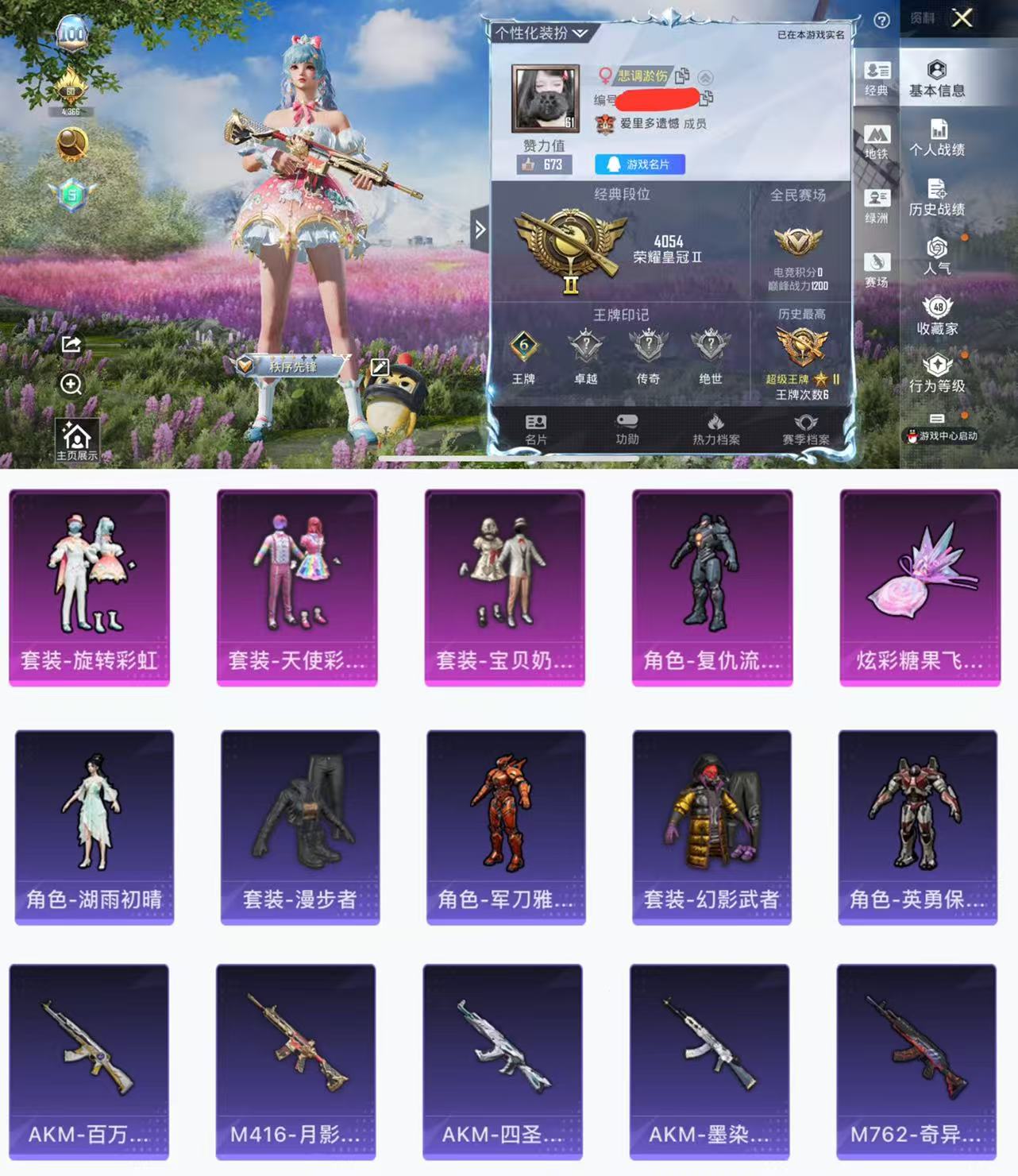 和平精英账号苹果QQ0载具-116套装-143枪皮-HX8196【身法素材号-4粉装116套装143枪皮40288热力值