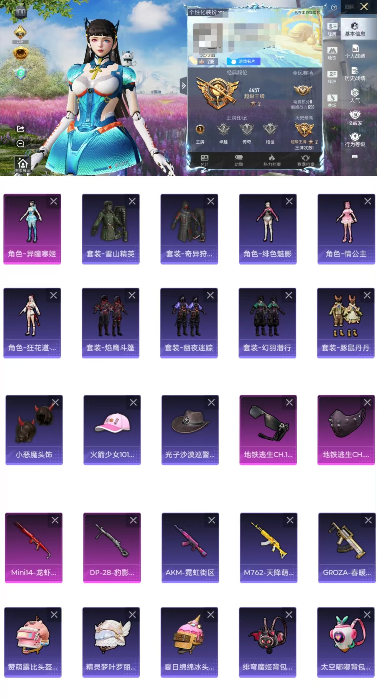 和平精英账号安卓QQ0载具-73套装-89枪皮-CH92+【1粉装2特效枪3角色 地铁天赋已满 奇异狩猎者 雪山精英 小