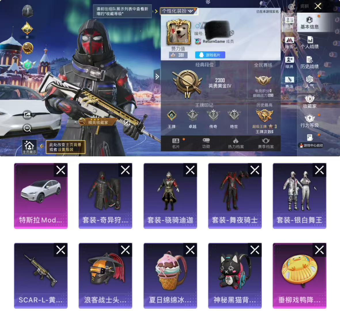 和平精英账号苹果QQ1载具-62套装-83枪皮-HM6286苹果Q区【素材号 可二次 特斯拉Model X(珍珠白) 奇