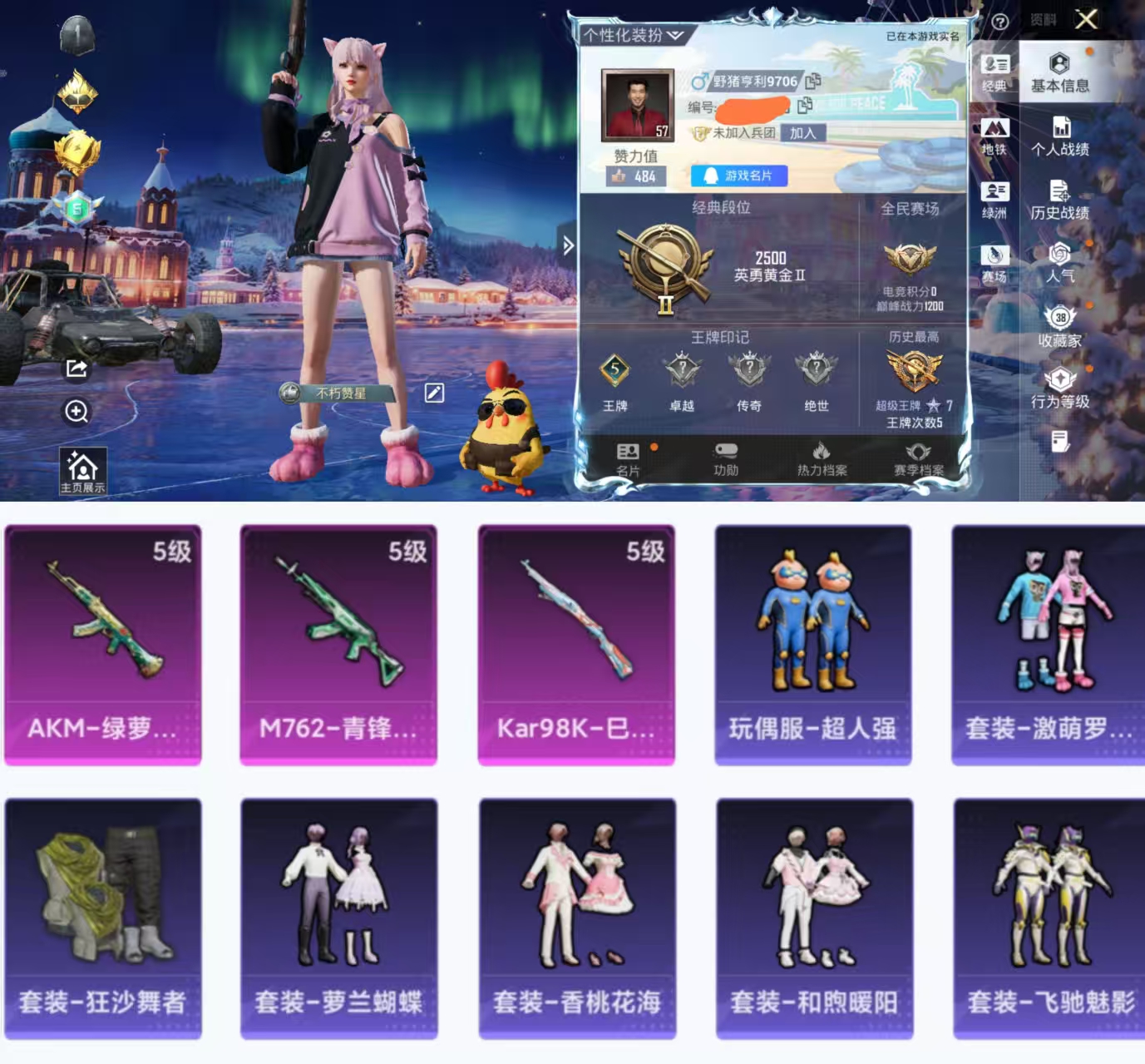 和平精英账号安卓QQ0载具-78套装-113枪皮-HX8462【3满级特效枪-30163热力值5王牌印记78套装113枪