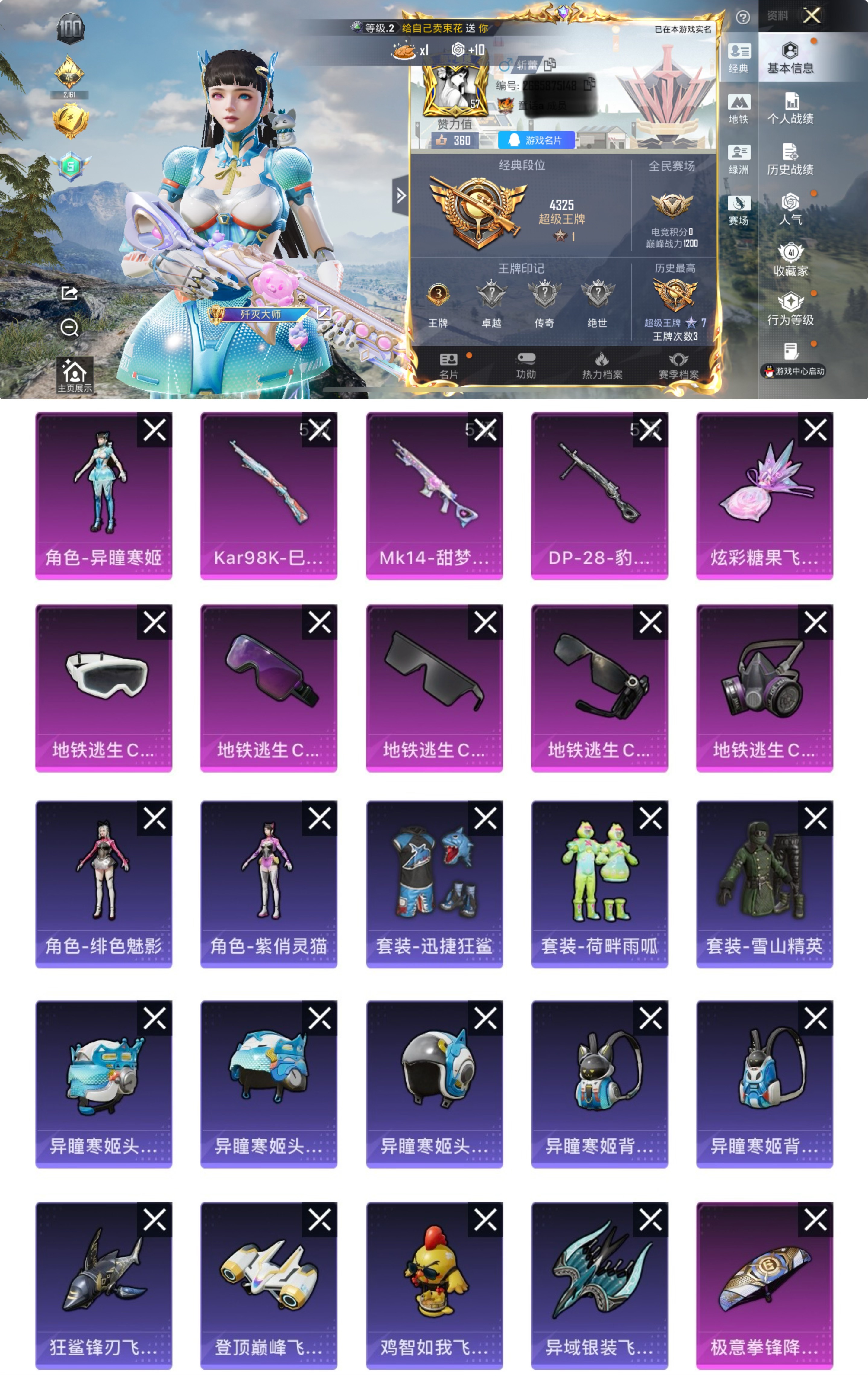 和平精英账号苹果QQ0载具-96套装-117枪皮-HM6345苹果Q区一体号王者49皮1传说【可二次 1粉装-3特效枪 