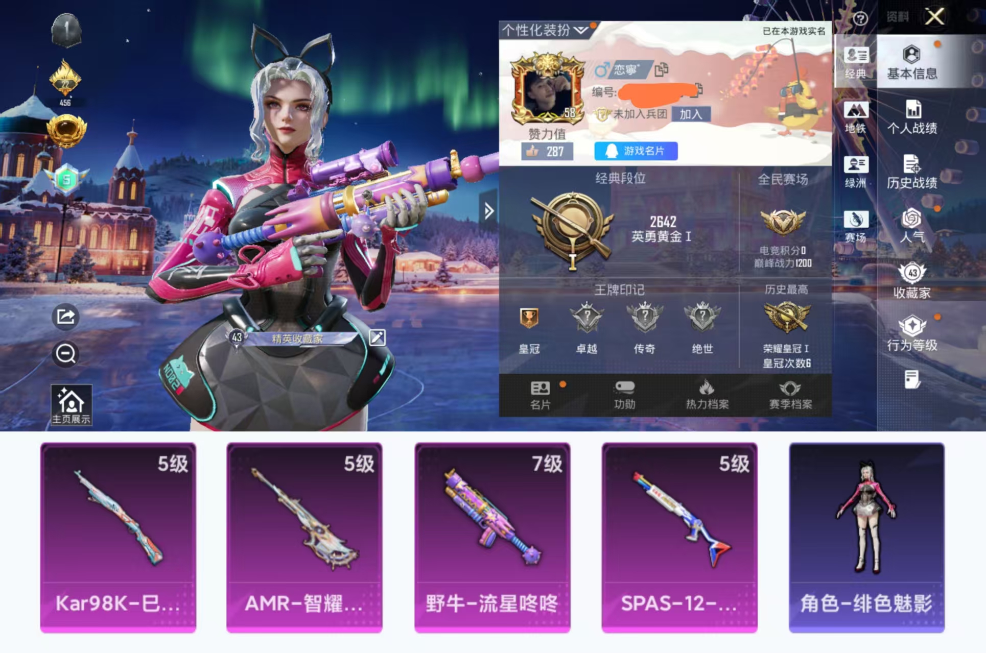 和平精英账号安卓QQ0载具-67套装-118枪皮-HX8737【5特效枪-67套装118枪皮33807热力值- Kar9