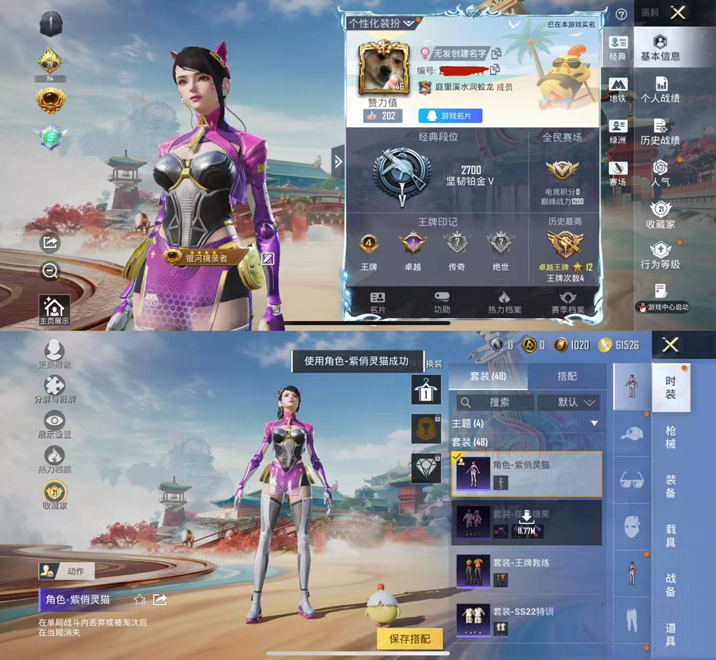 和平精英账号苹果QQ0载具-48套装-49枪皮-HX8874【素材号-4王牌印记1飞行器1角色-M416-暗星紫秘-炫彩