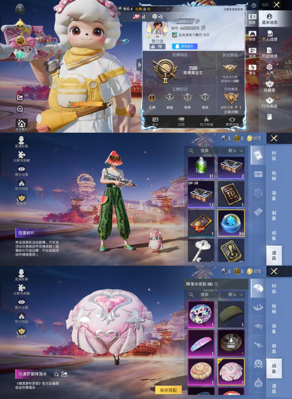 和平精英账号安卓QQ0载具-22套装-40枪皮-qz209女号-1粉装-1特效枪-11231热力值-1王牌印记-22套装