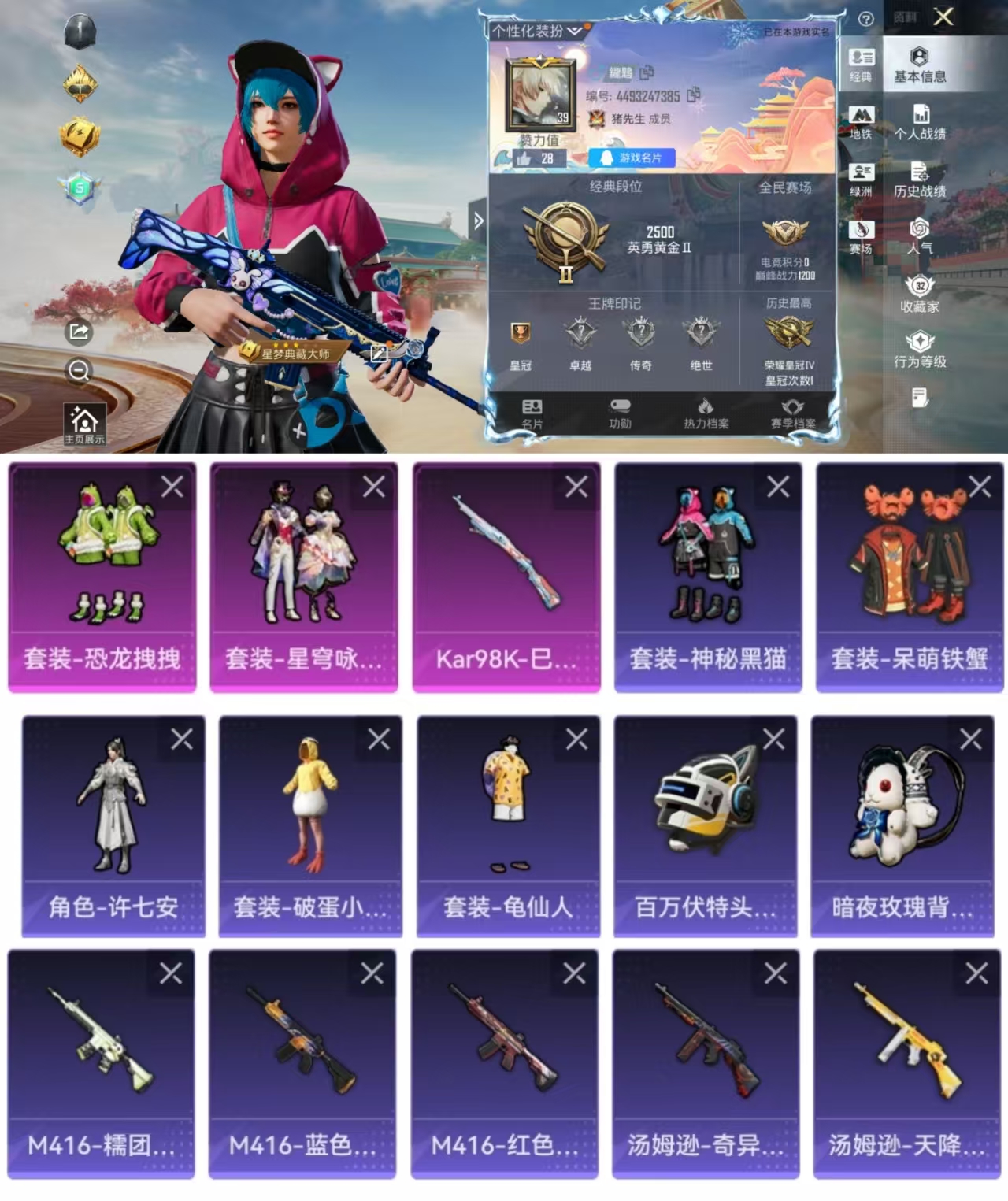 和平精英账号安卓QQ0载具-61套装-65枪皮-AQY360-可二次-双字ID-地铁满天赋-2粉装-1特效枪-20871