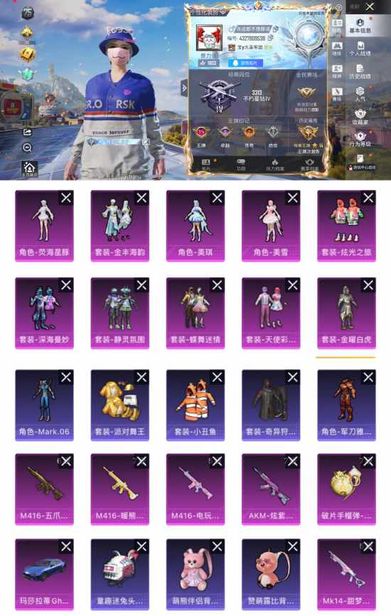 和平精英账号苹果QQ1载具-291套装-355枪皮-HM6904苹果Q区素材号-10粉装-9特效枪-1载具-热力值-15王牌印记-291套装-355枪皮 无二次协助 派对舞王 西部牛仔 奇异狩猎者 胖达圆圆 浪漫波比 蓝